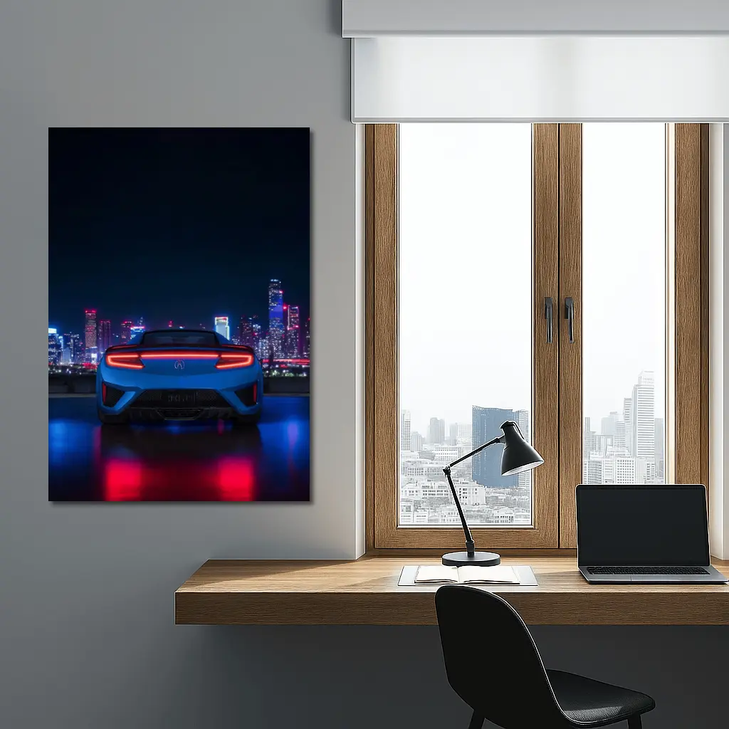 Acura NSX Blue Rear Night City Skyline – Wall Art