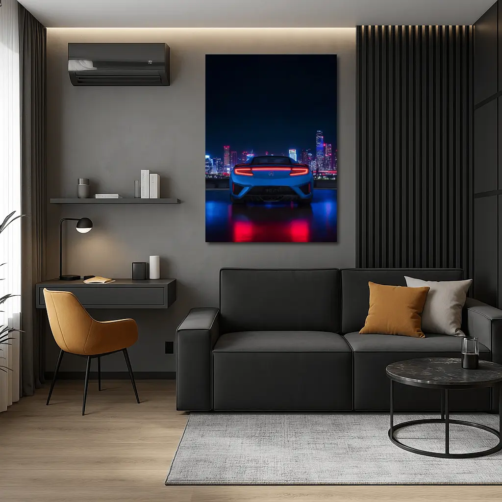 Acura NSX Blue Rear Night City Skyline – Wall Art