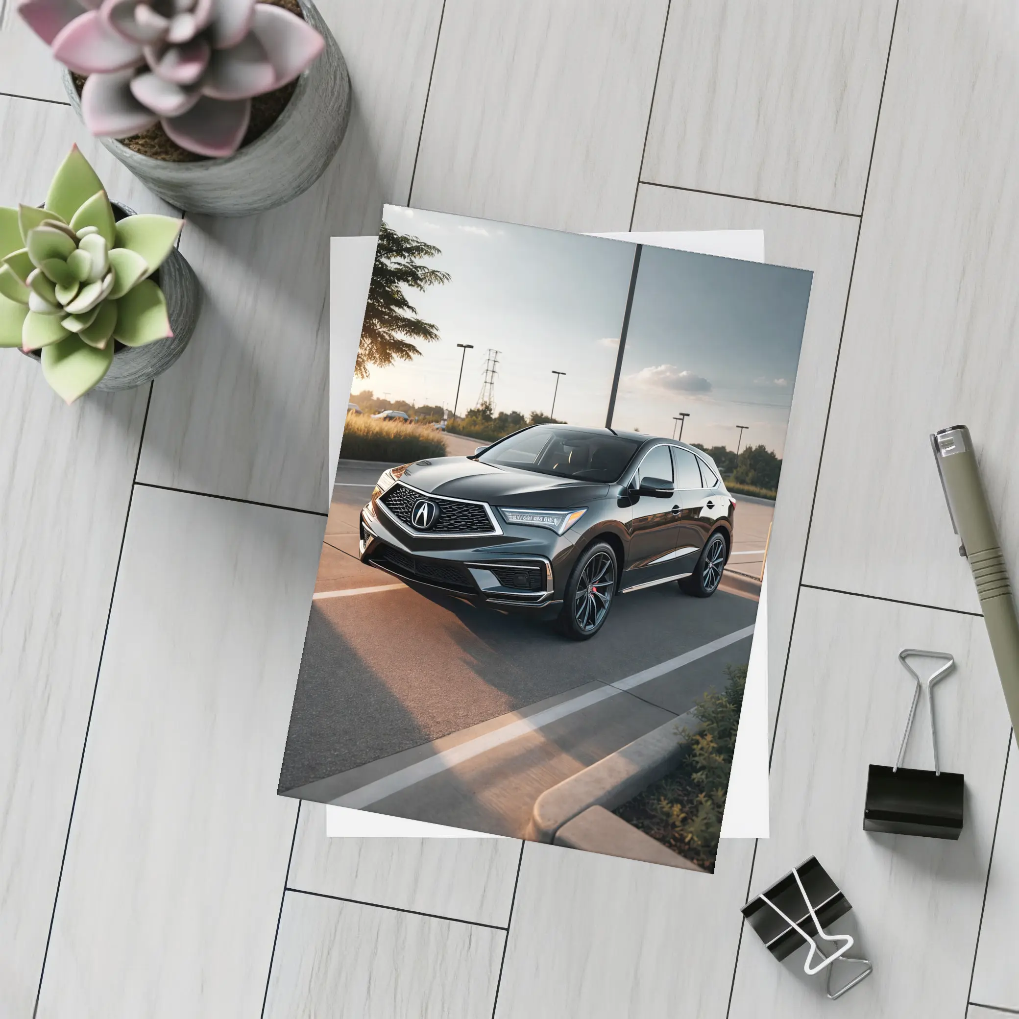 Acura RDX Black SUV Parking Lot Sunset – Postcards