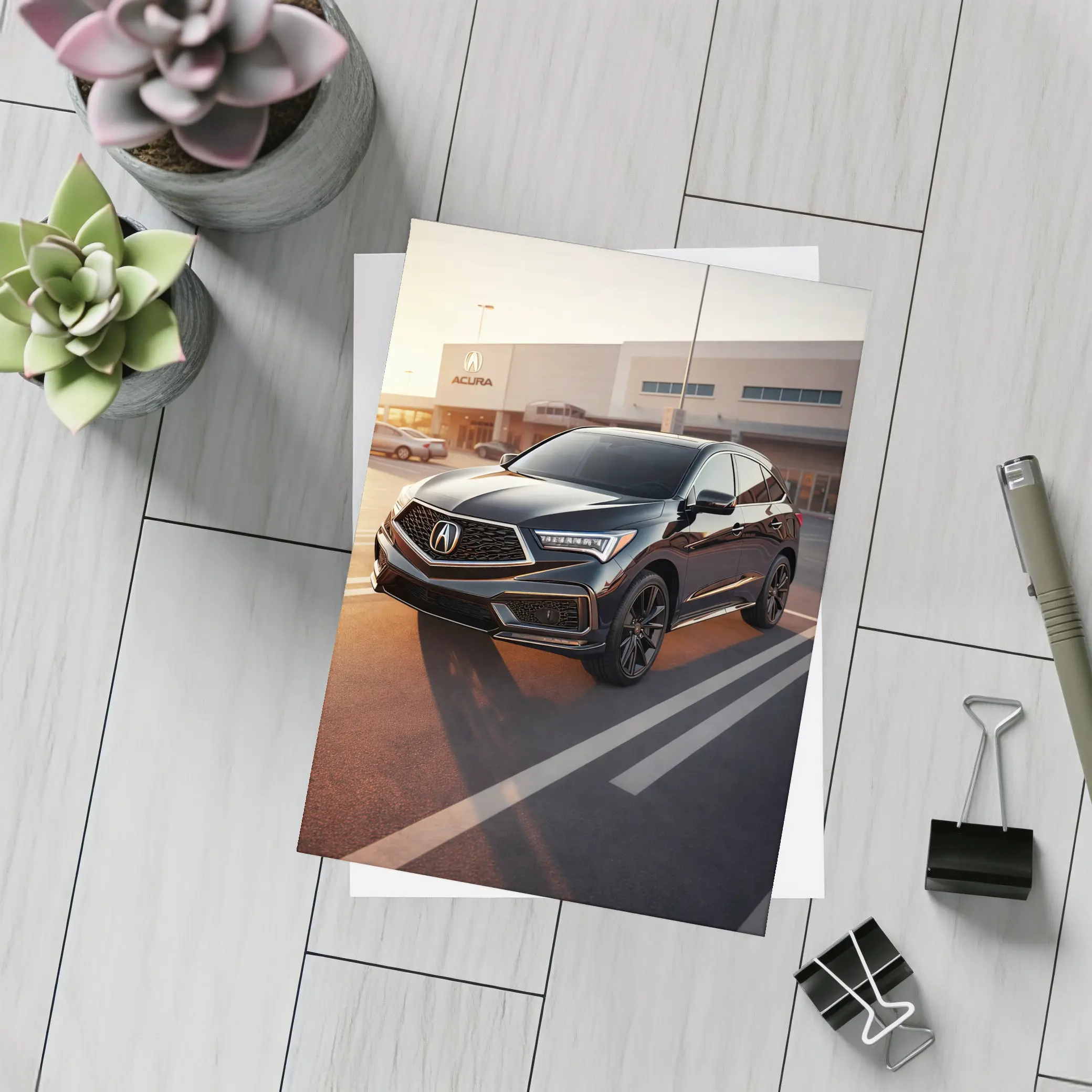 Acura RDX Parked Outside Dealership Sunset – Postcards
