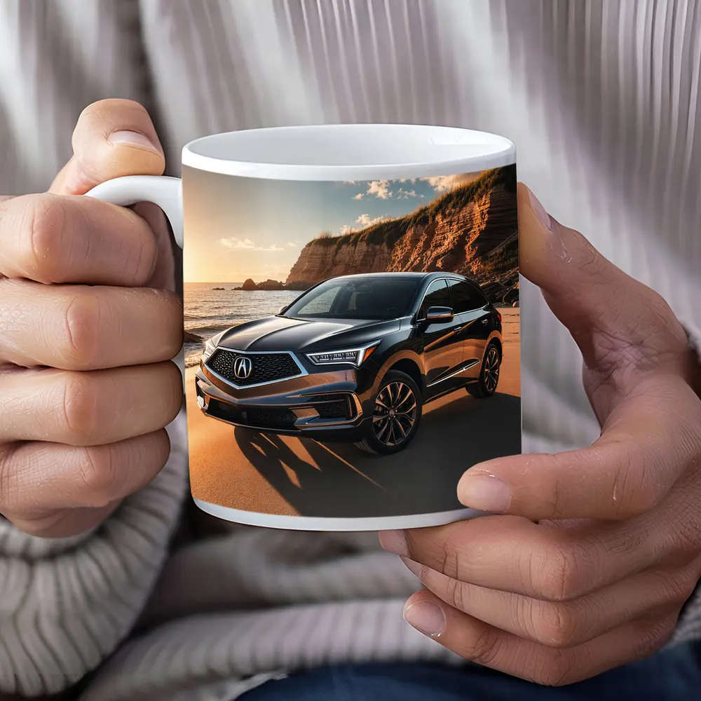 Acura RDX Parked on Sunny Sandy Beach – Mugs