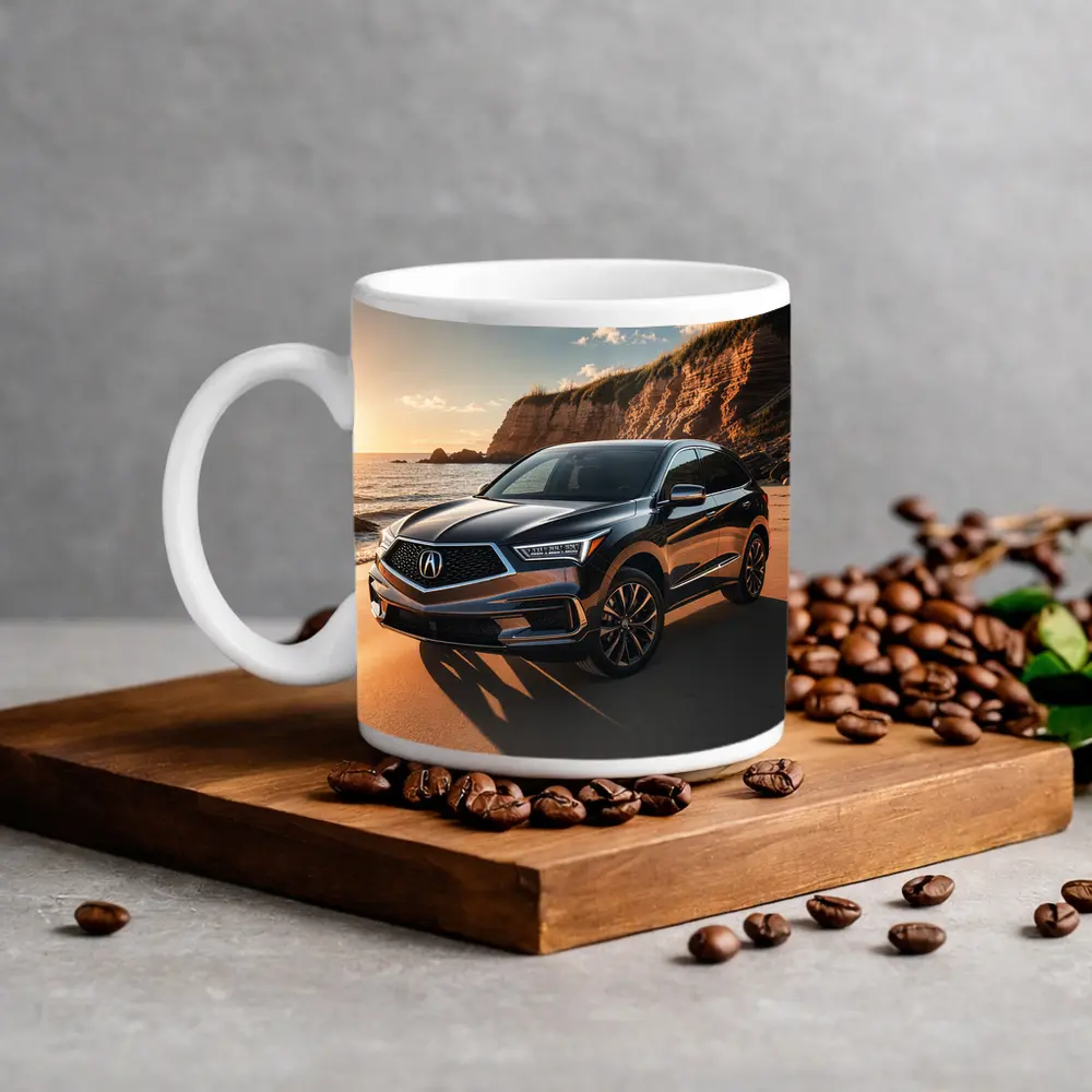 Acura RDX Parked on Sunny Sandy Beach – Mugs
