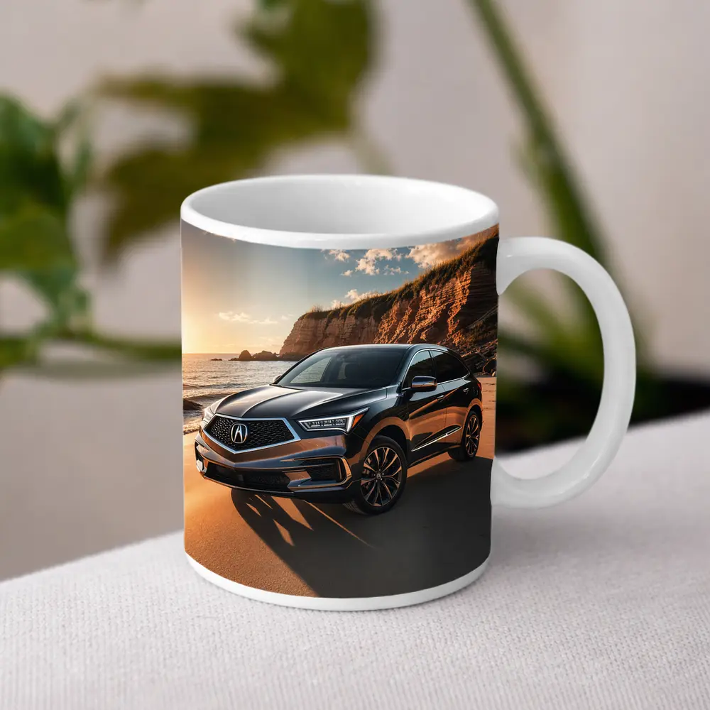 Acura RDX Parked on Sunny Sandy Beach – Mugs