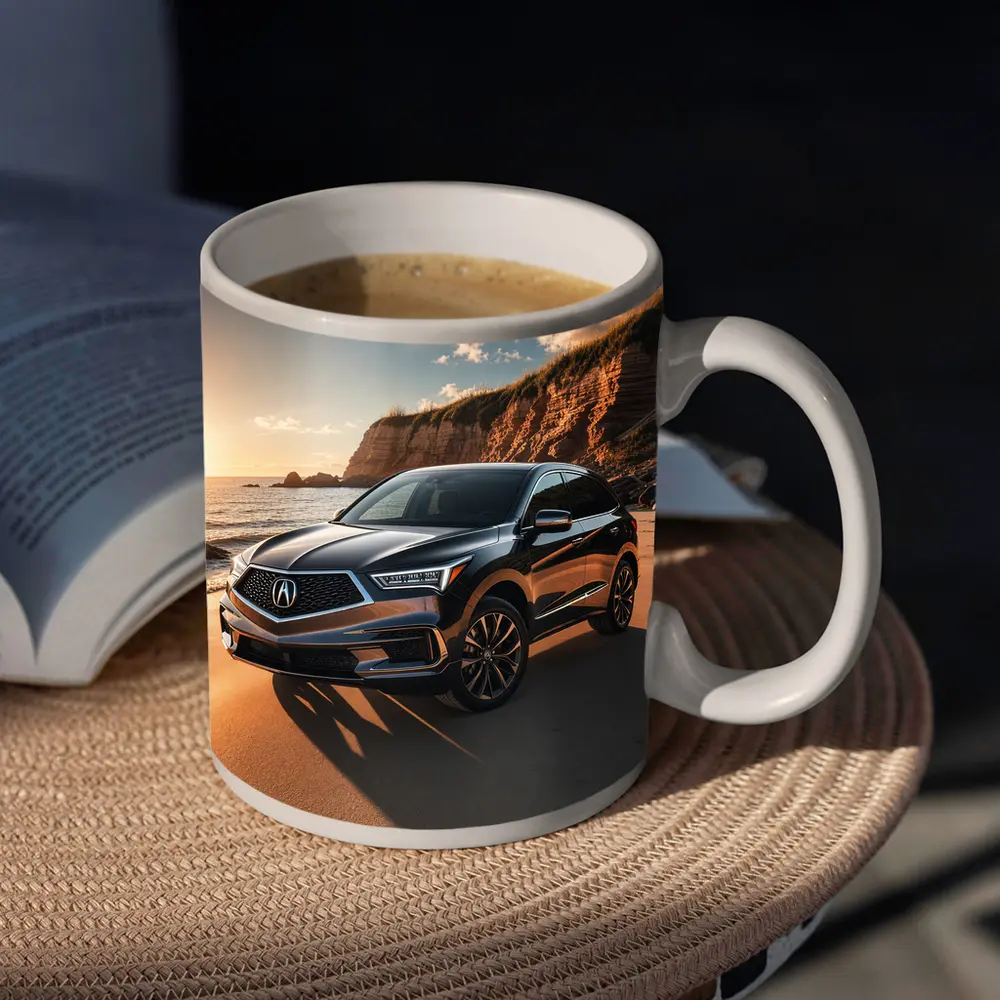 Acura RDX Parked on Sunny Sandy Beach – Mugs