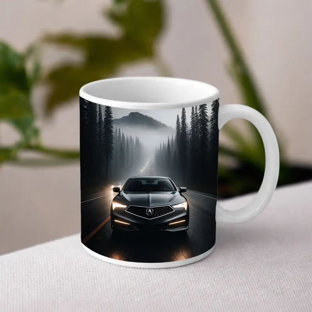 Acura TLX Dark Foggy Forest Road Night – Mugs