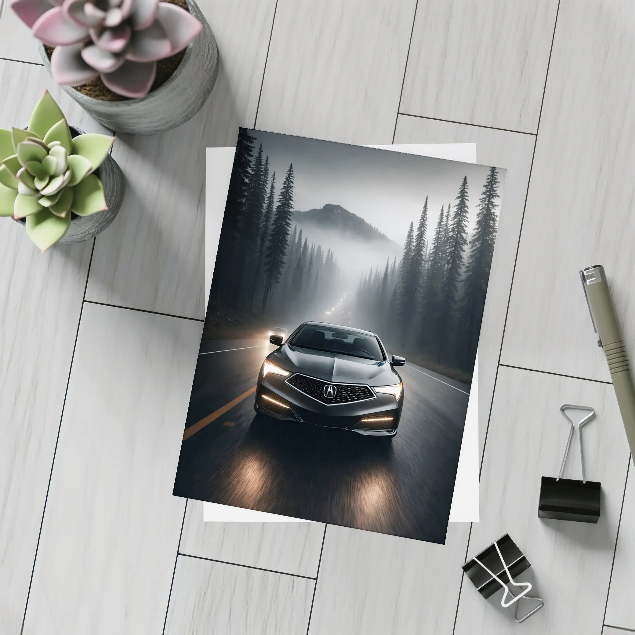 Acura TLX Dark Foggy Forest Road Night – Postcards