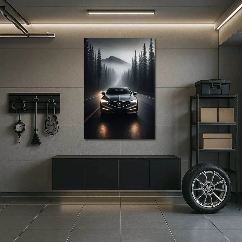 Acura TLX Dark Foggy Forest Road Night – Wall Art