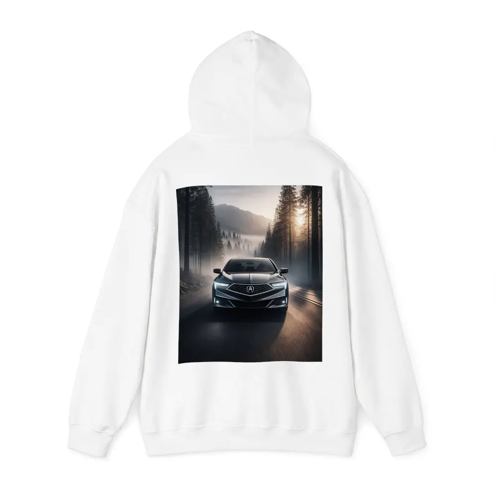 Acura TLX Driving Through Misty Forest Road – Hoodies