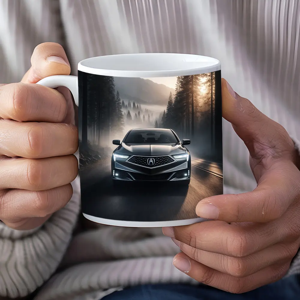 Acura TLX Driving Through Misty Forest Road – Mugs
