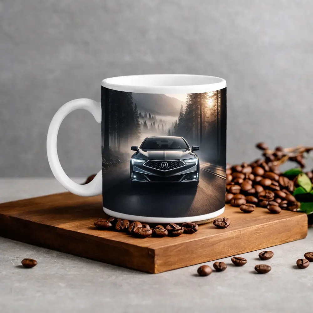 Acura TLX Driving Through Misty Forest Road – Mugs