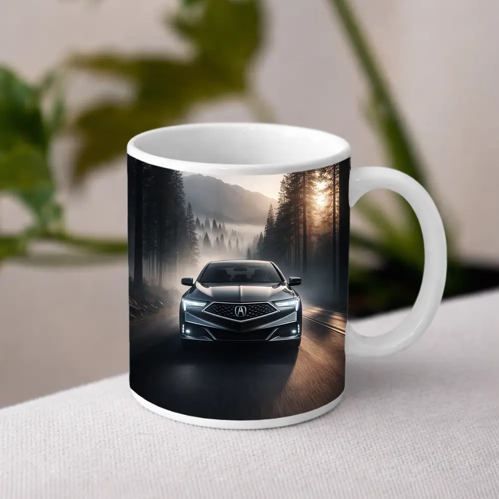 Acura TLX Driving Through Misty Forest Road – Mugs