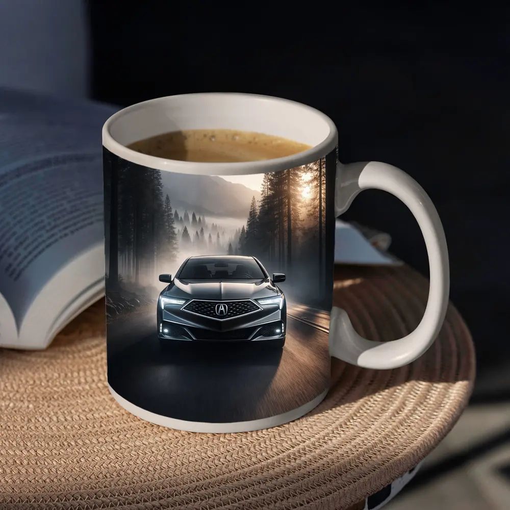 Acura TLX Driving Through Misty Forest Road – Mugs