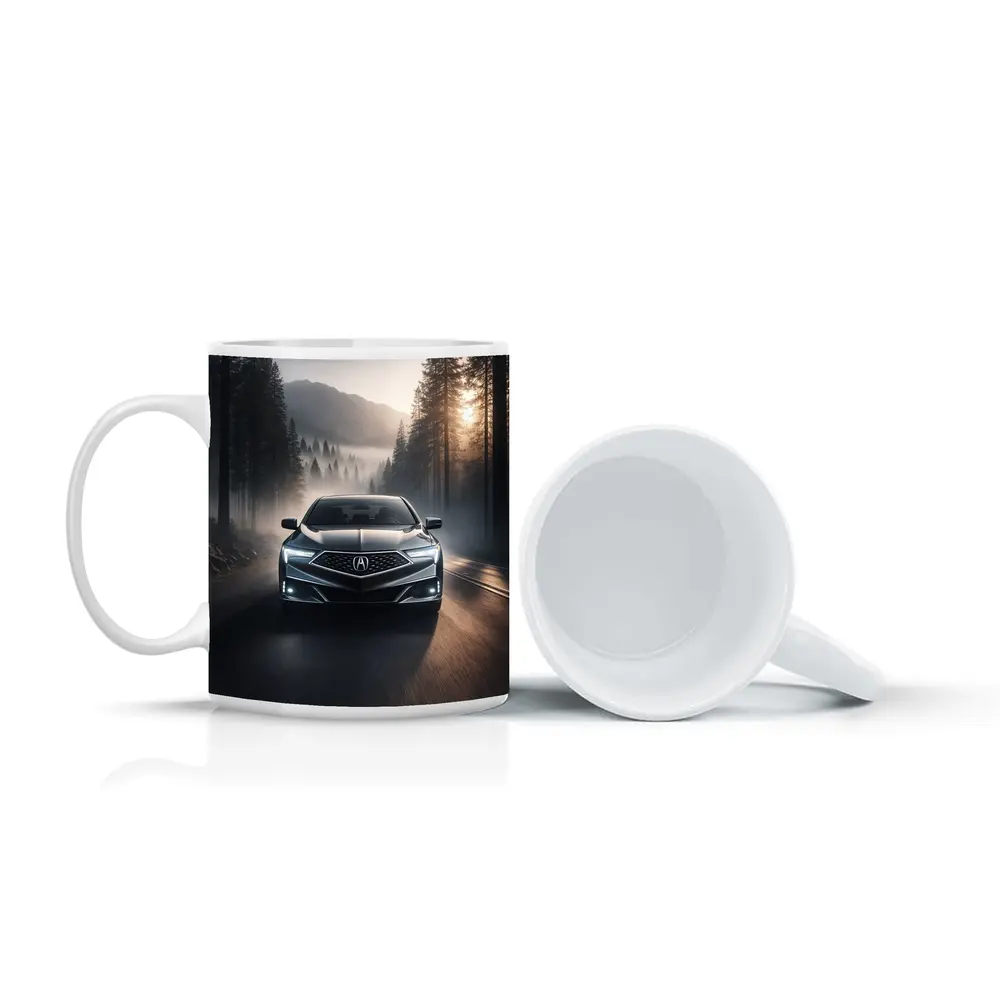 Acura TLX Driving Through Misty Forest Road – Mugs