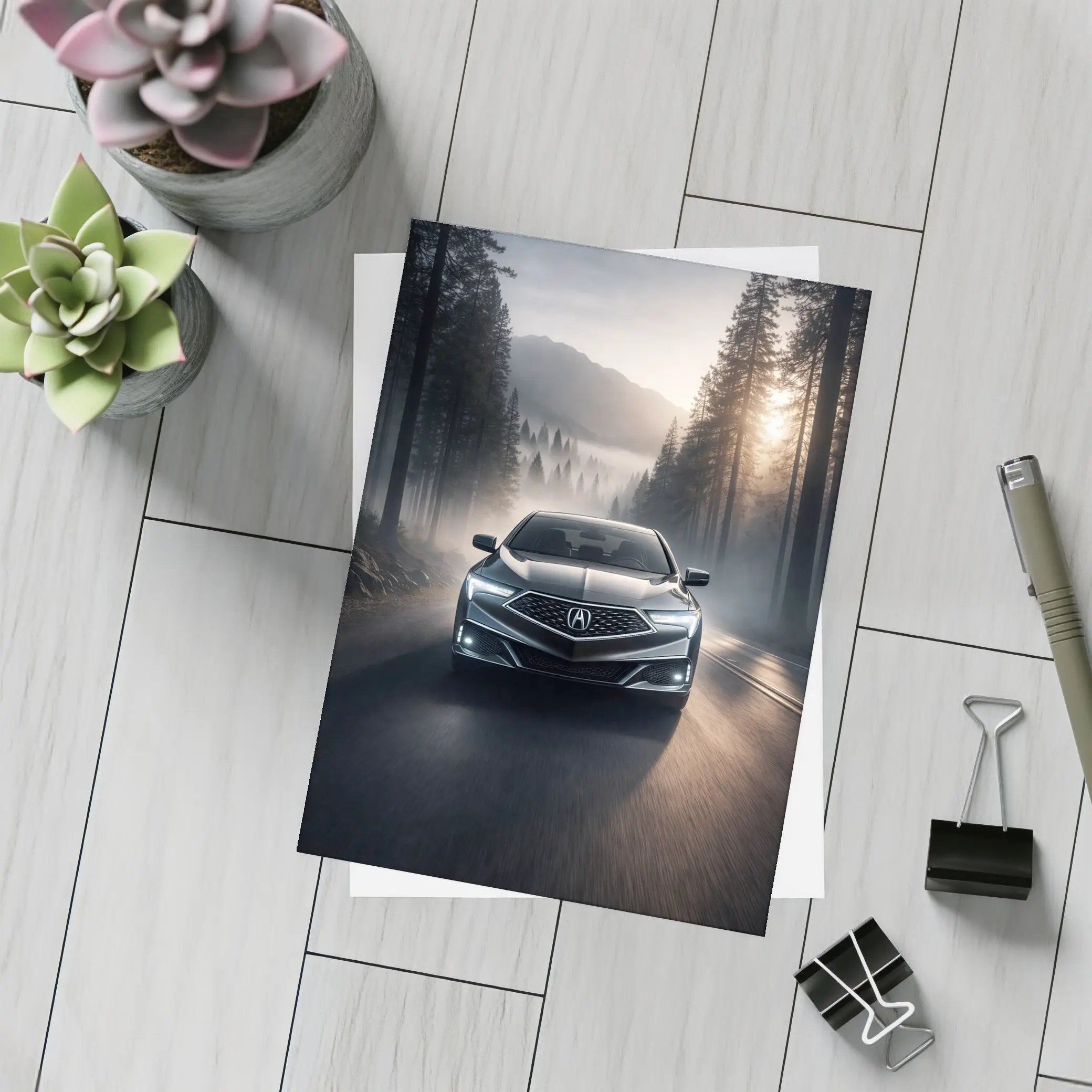 Acura TLX Driving Through Misty Forest Road – Postcards
