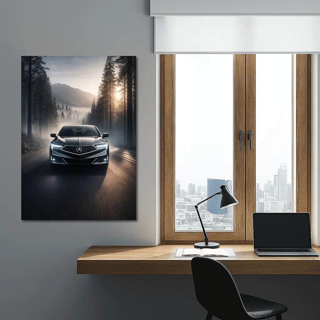 Acura TLX Driving Through Misty Forest Road – Wall Art