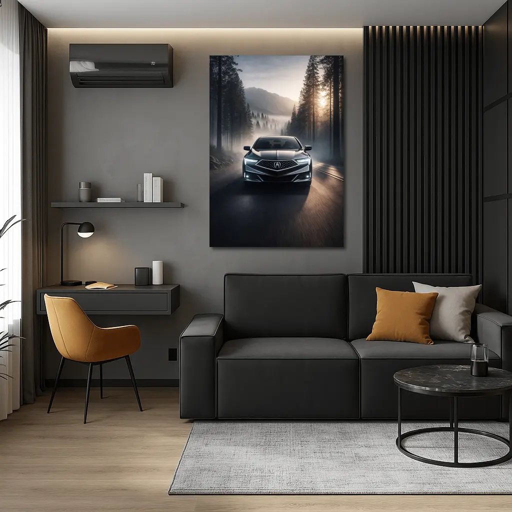 Acura TLX Driving Through Misty Forest Road – Wall Art