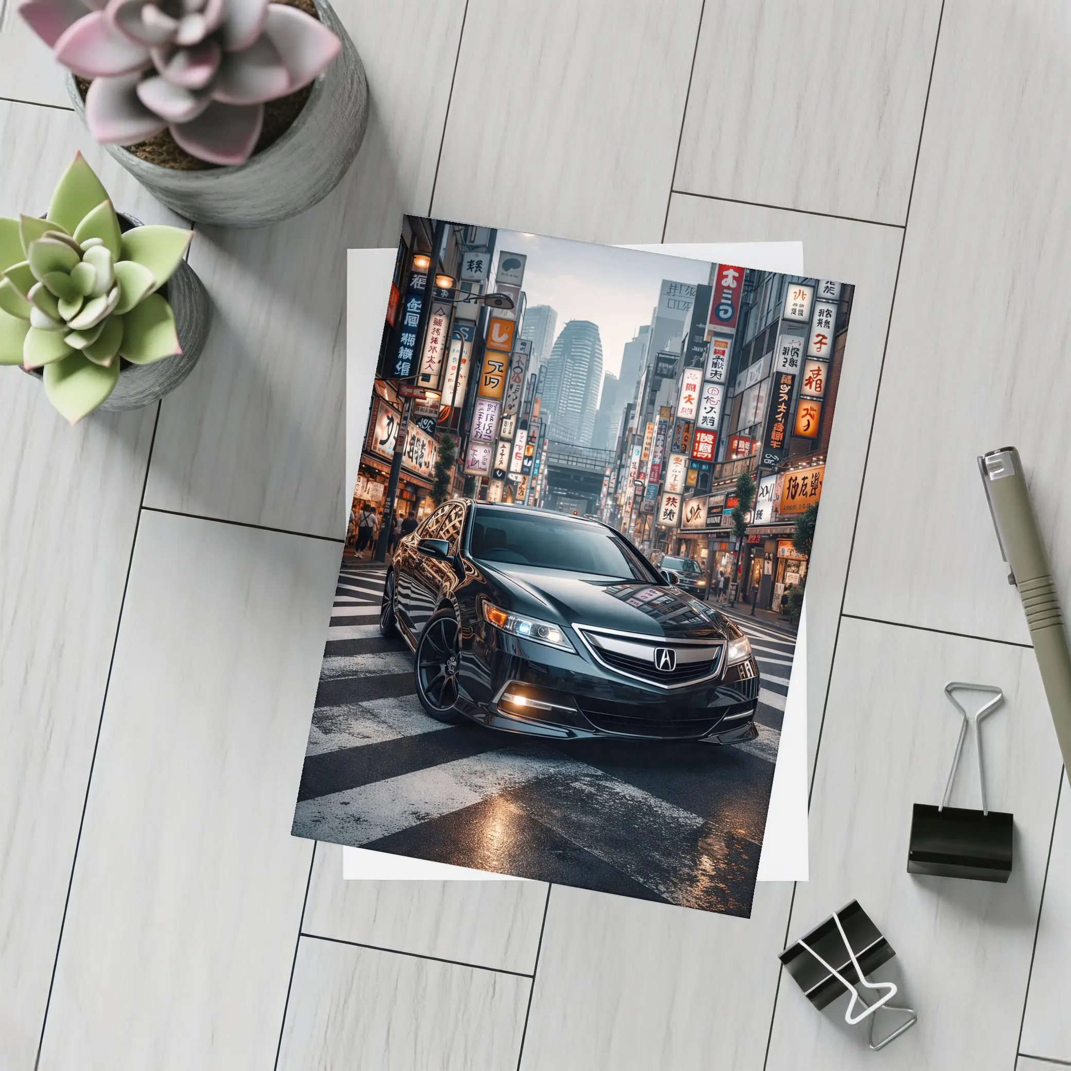 Acura TL Black Car Tokyo City Night – Postcards