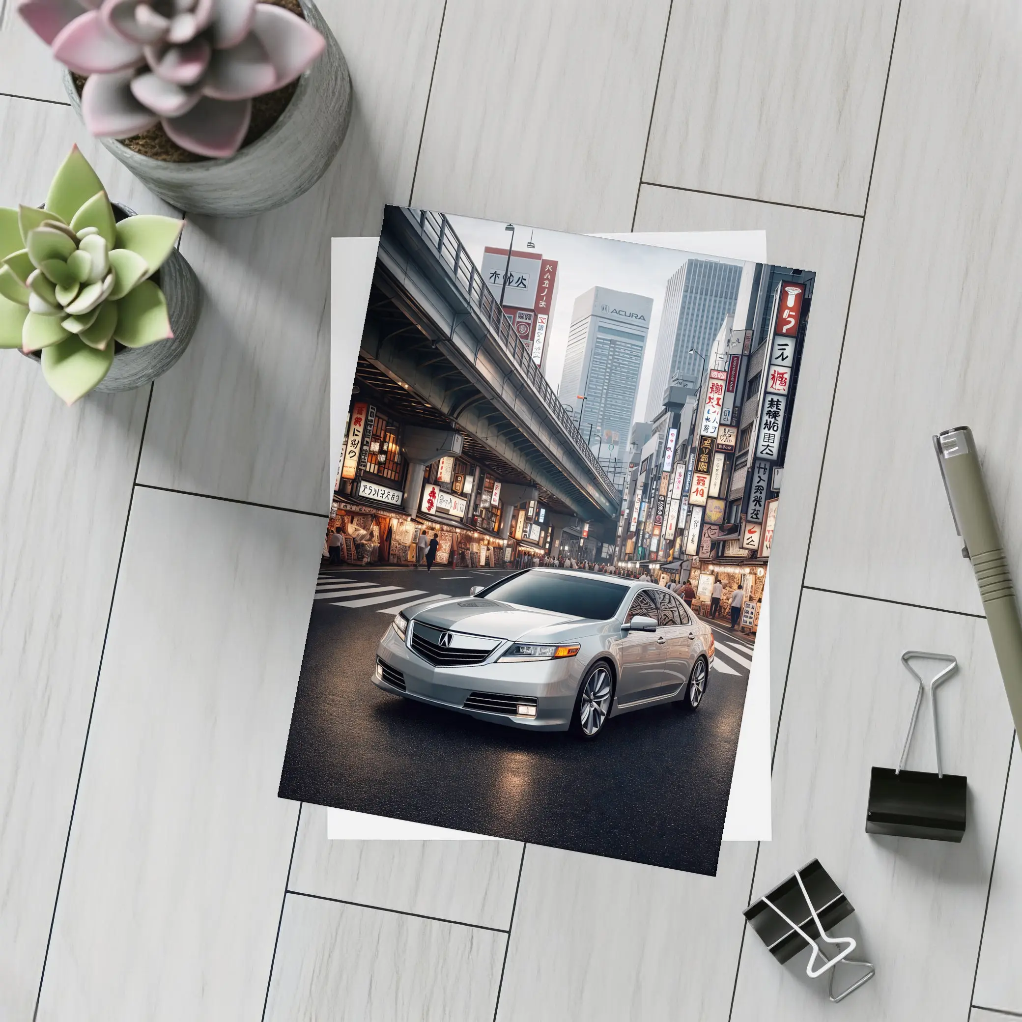 Acura TL Silver Sedan Tokyo City Streets – Postcards