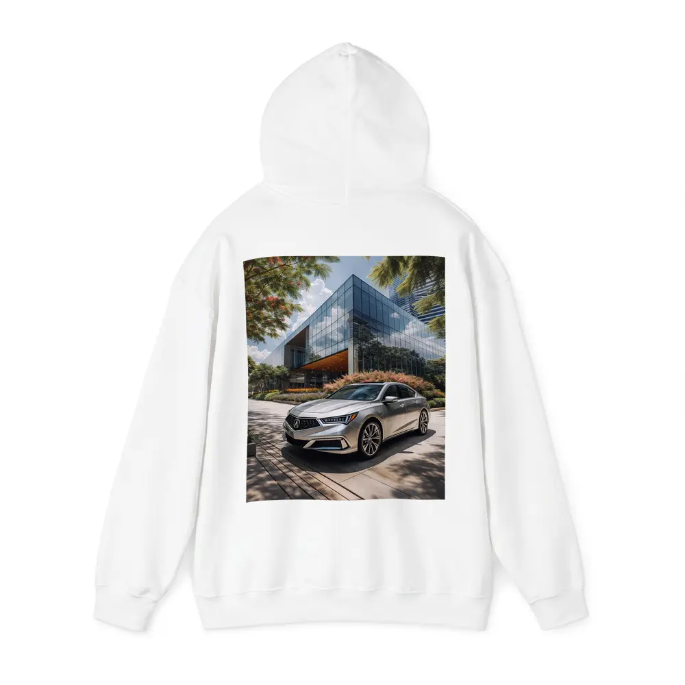 Acura RLX Silver Sedan Modern Glass Building – Hoodies