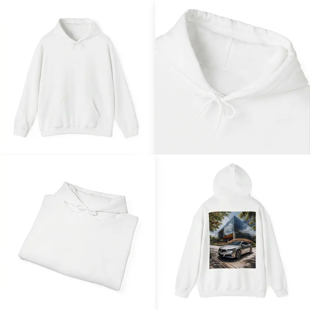 Acura RLX Silver Sedan Modern Glass Building – Hoodies