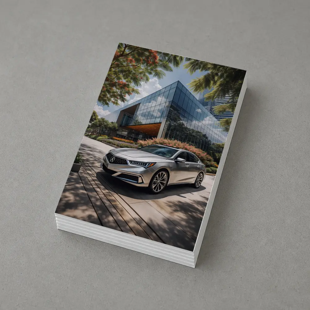 Acura RLX Silver Sedan Modern Glass Building – Postcards