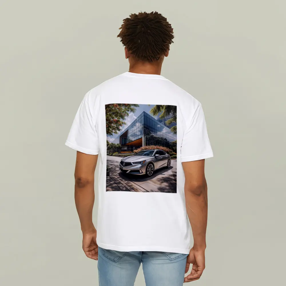 Acura RLX Silver Sedan Modern Glass Building – T-Shirts