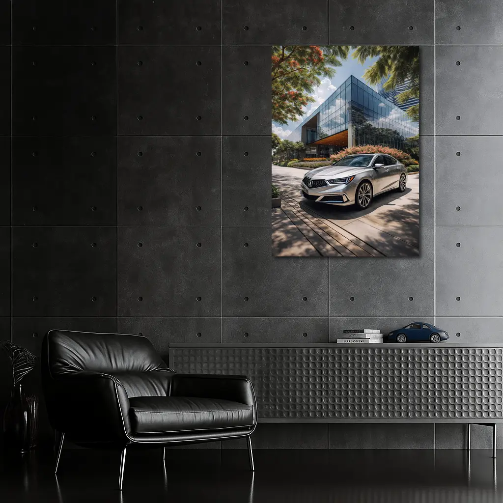 Acura RLX Silver Sedan Modern Glass Building – Wall Art