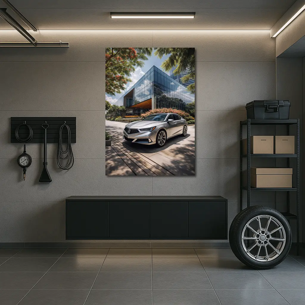 Acura RLX Silver Sedan Modern Glass Building – Wall Art