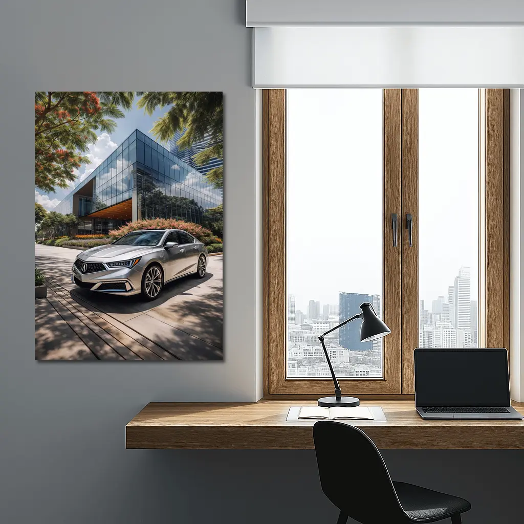 Acura RLX Silver Sedan Modern Glass Building – Wall Art