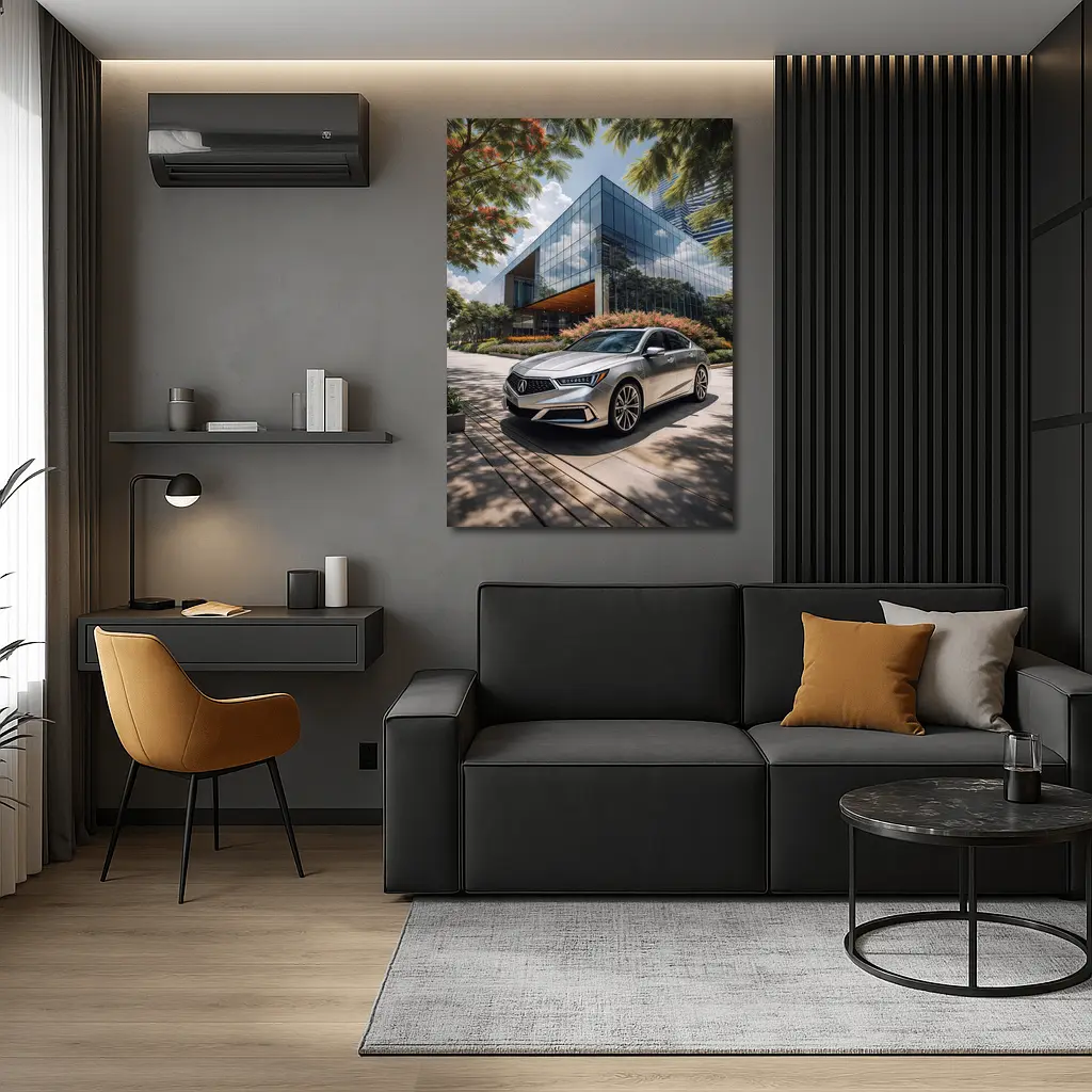 Acura RLX Silver Sedan Modern Glass Building – Wall Art