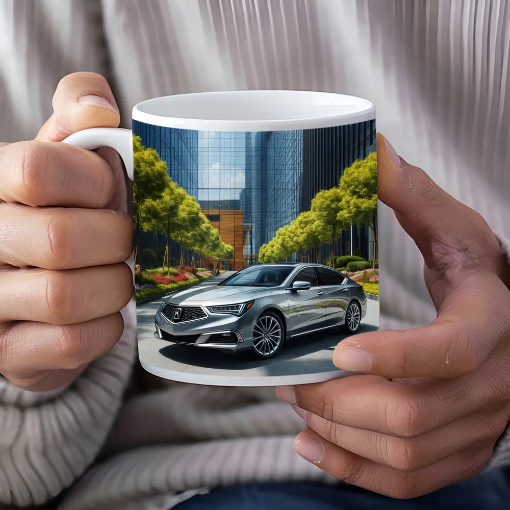 Acura RLX Silver Sedan Urban Glass Buildings – Mugs
