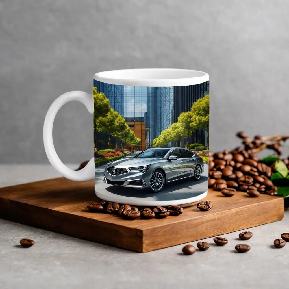 Acura RLX Silver Sedan Urban Glass Buildings – Mugs