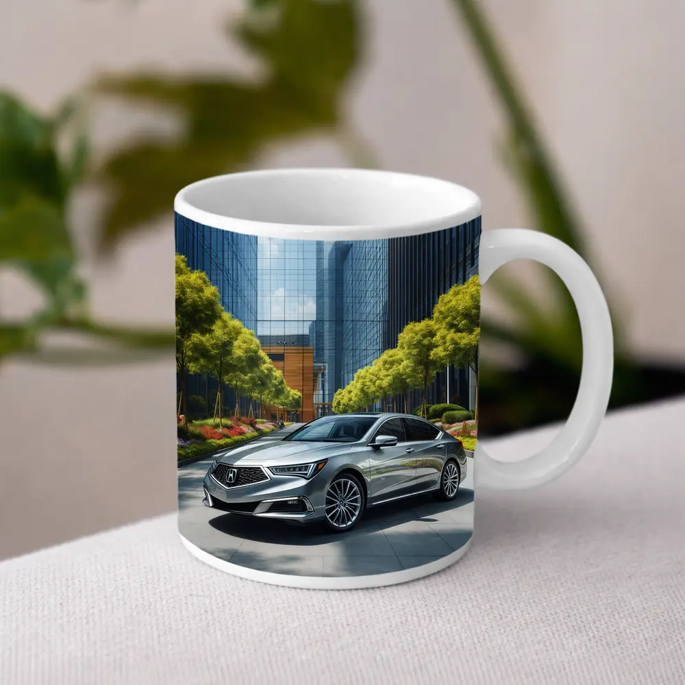 Acura RLX Silver Sedan Urban Glass Buildings – Mugs