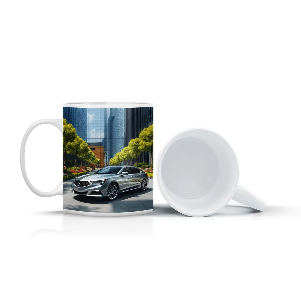 Acura RLX Silver Sedan Urban Glass Buildings – Mugs