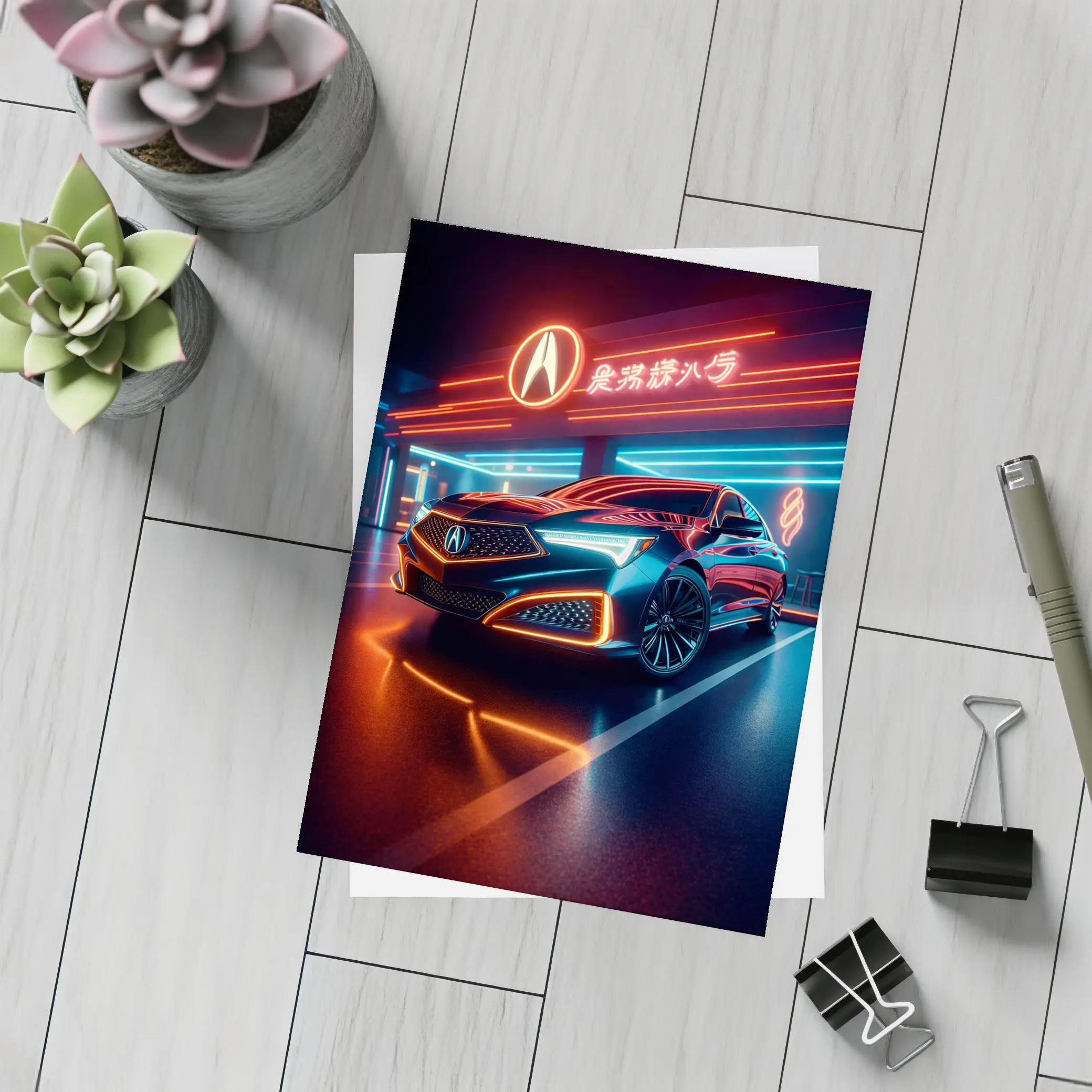 Acura RLX Neon Lit Night Garage – Postcards