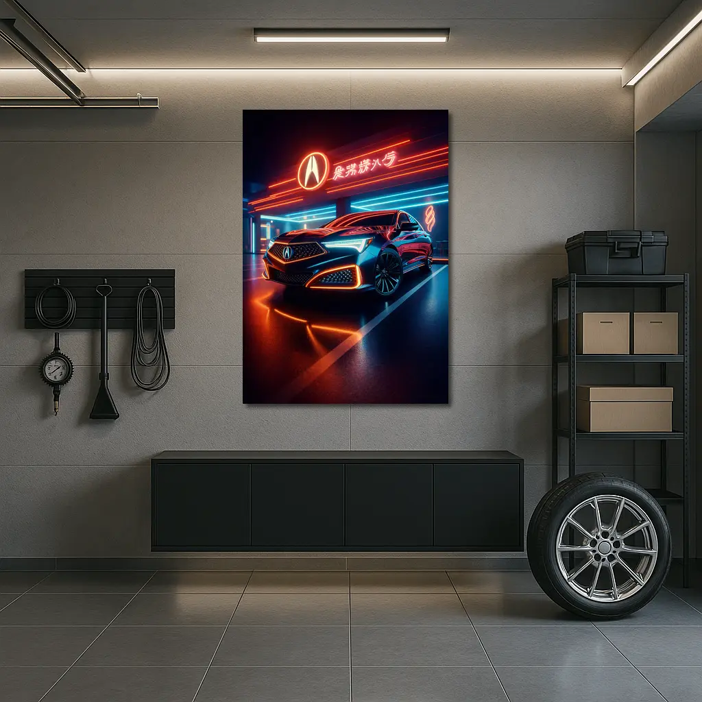 Acura RLX Neon Lit Night Garage – Wall Art