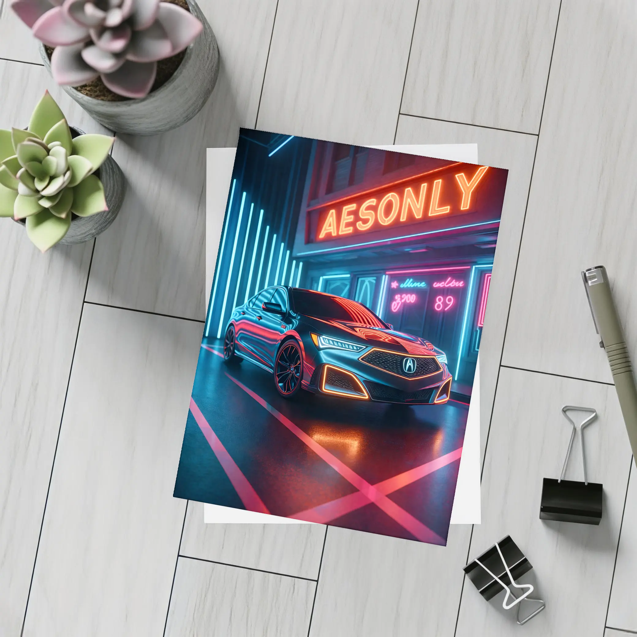 Acura RLX Neon Lit Night Scene – Postcards