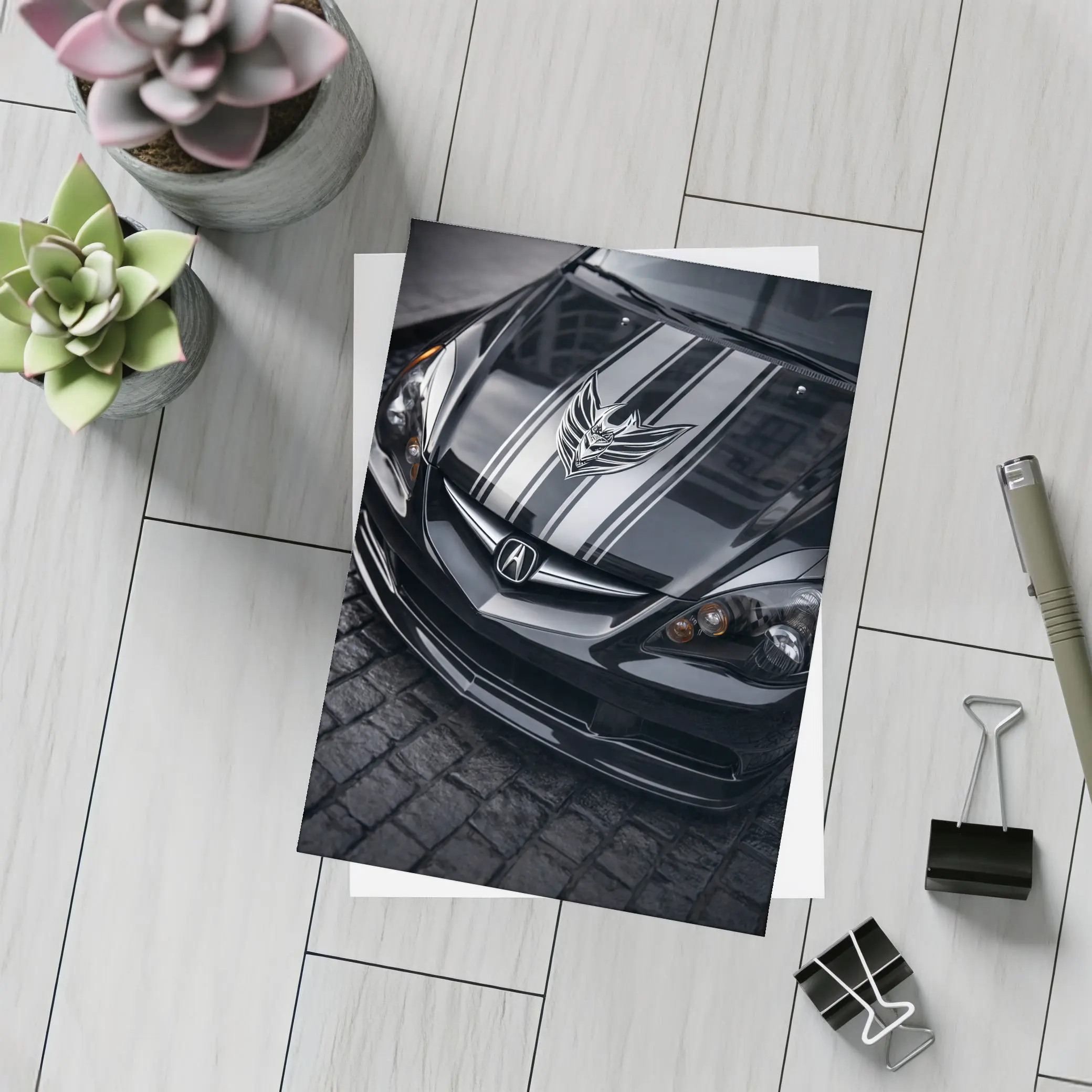 Acura RSX Black Hood Cobblestone Street – Postcards