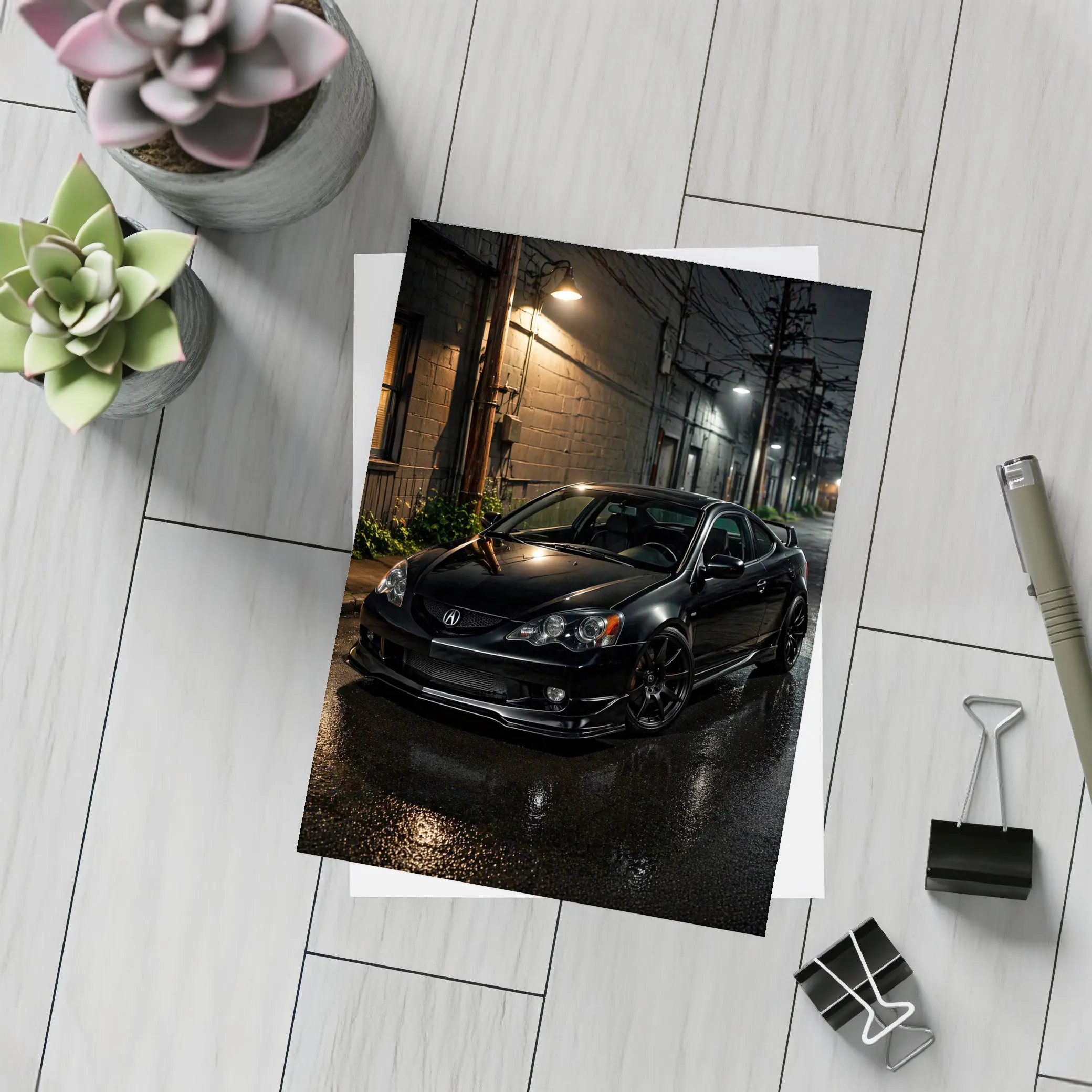 Acura RSX Black Coupe Wet Night Street – Postcards