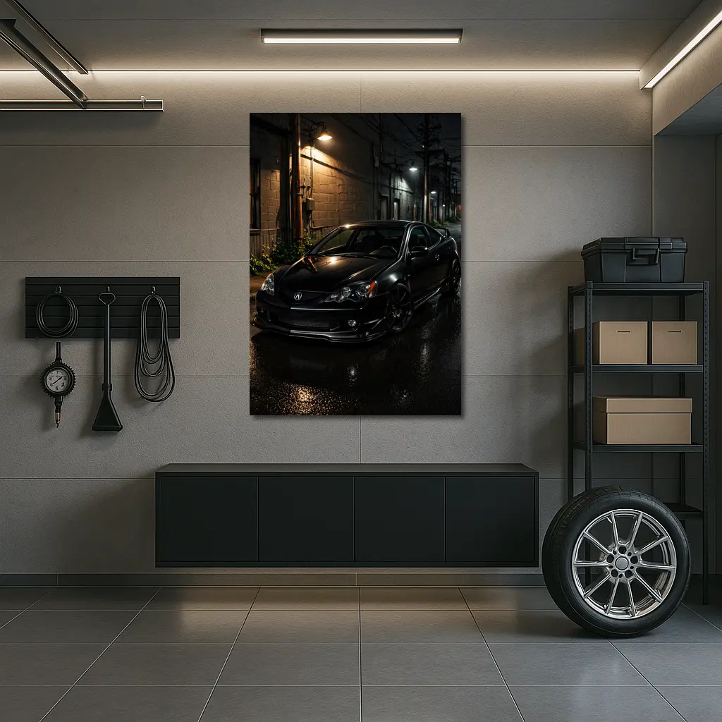 Acura RSX Black Coupe Wet Night Street – Wall Art