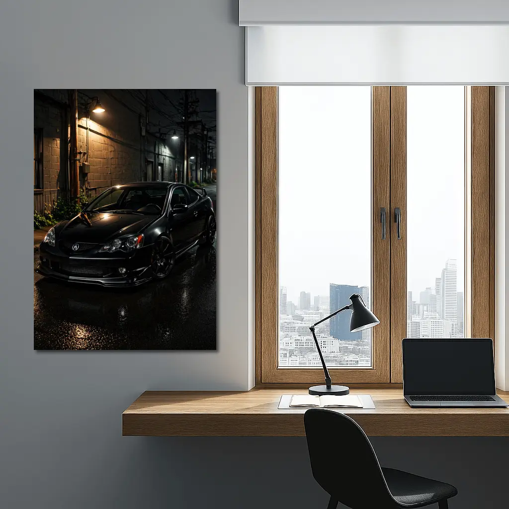 Acura RSX Black Coupe Wet Night Street – Wall Art
