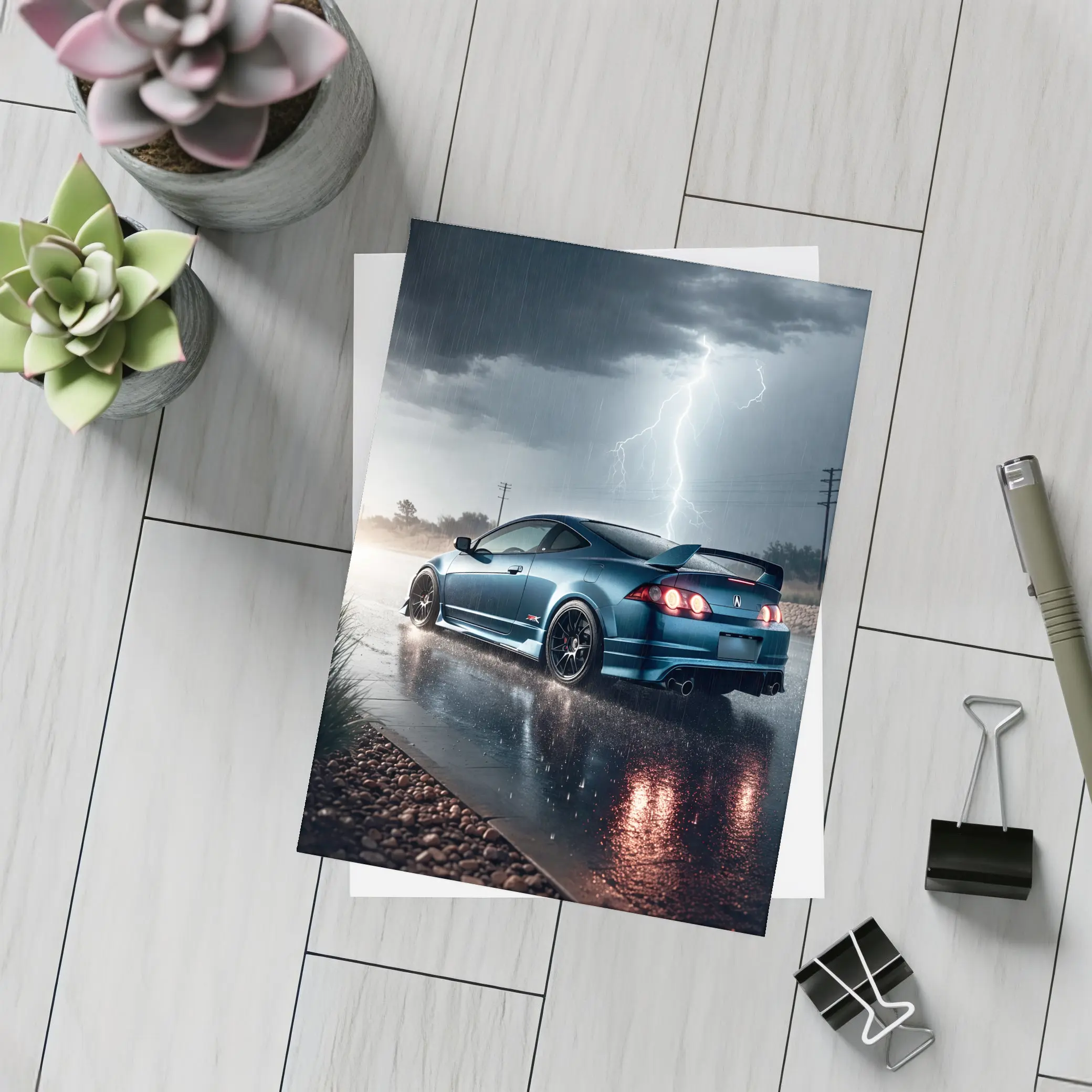 Acura RSX Blue Coupe Thunderstorm Rain – Postcards