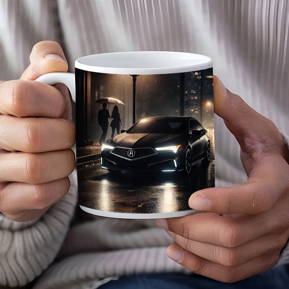 Acura TL Black Sedan Rainy Night Street – Mugs