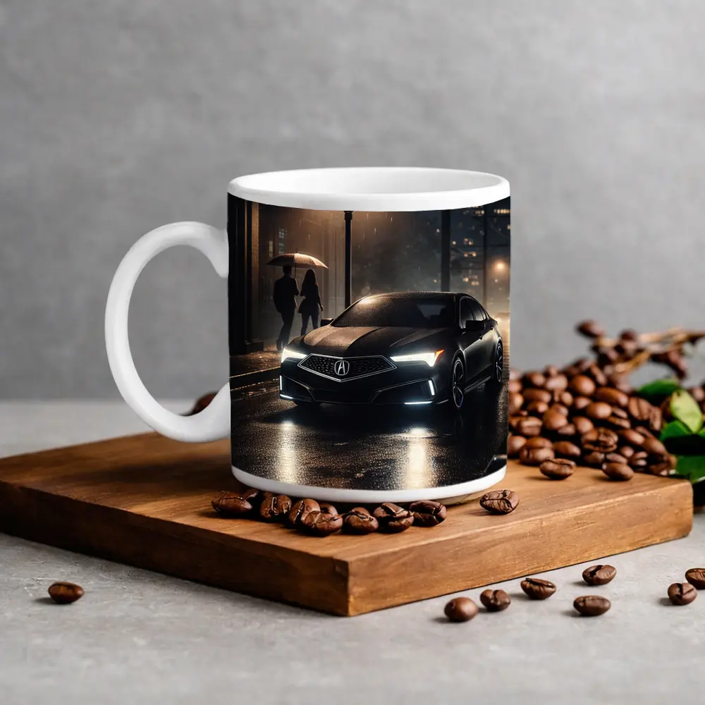 Acura TL Black Sedan Rainy Night Street – Mugs