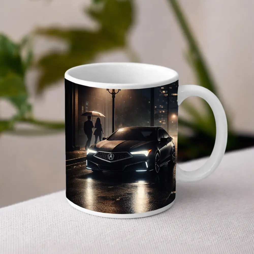 Acura TL Black Sedan Rainy Night Street – Mugs