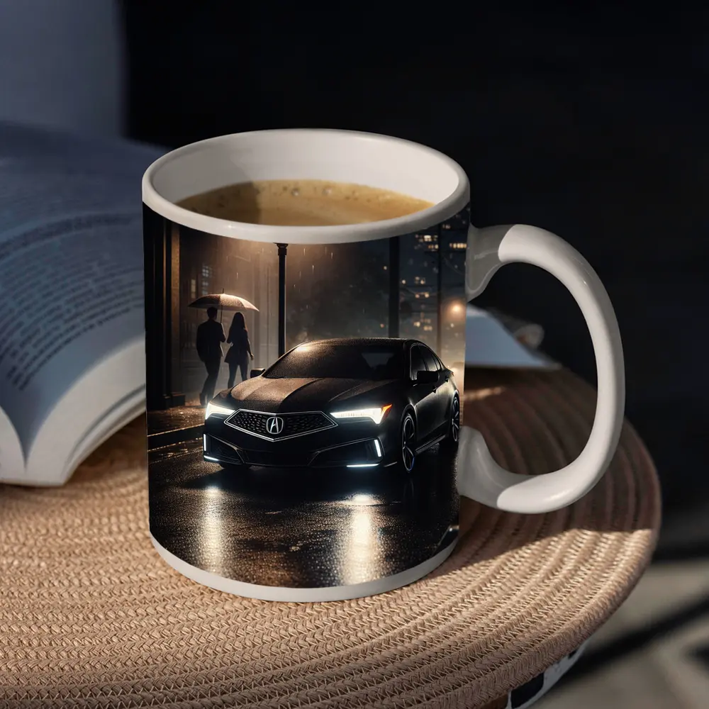 Acura TL Black Sedan Rainy Night Street – Mugs