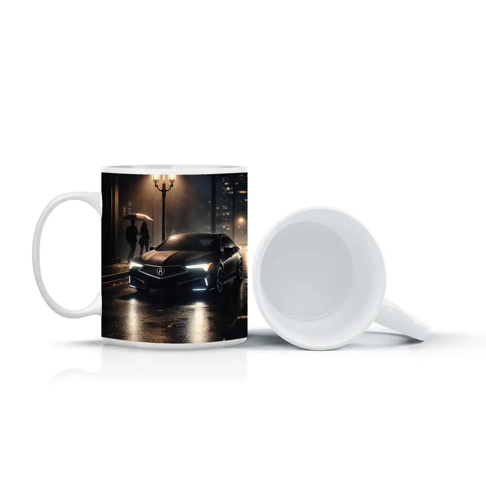 Acura TL Black Sedan Rainy Night Street – Mugs