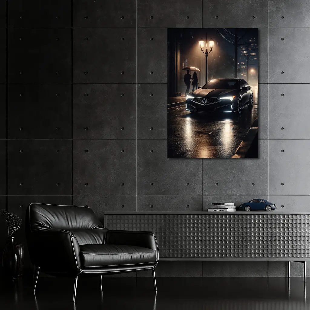 Acura TL Black Sedan Rainy Night Street – Wall Art