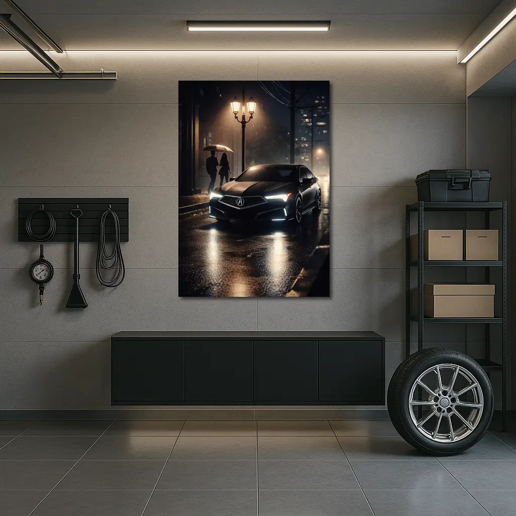 Acura TL Black Sedan Rainy Night Street – Wall Art