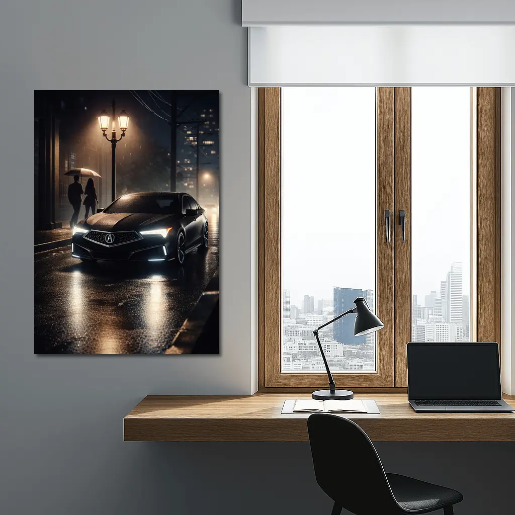 Acura TL Black Sedan Rainy Night Street – Wall Art